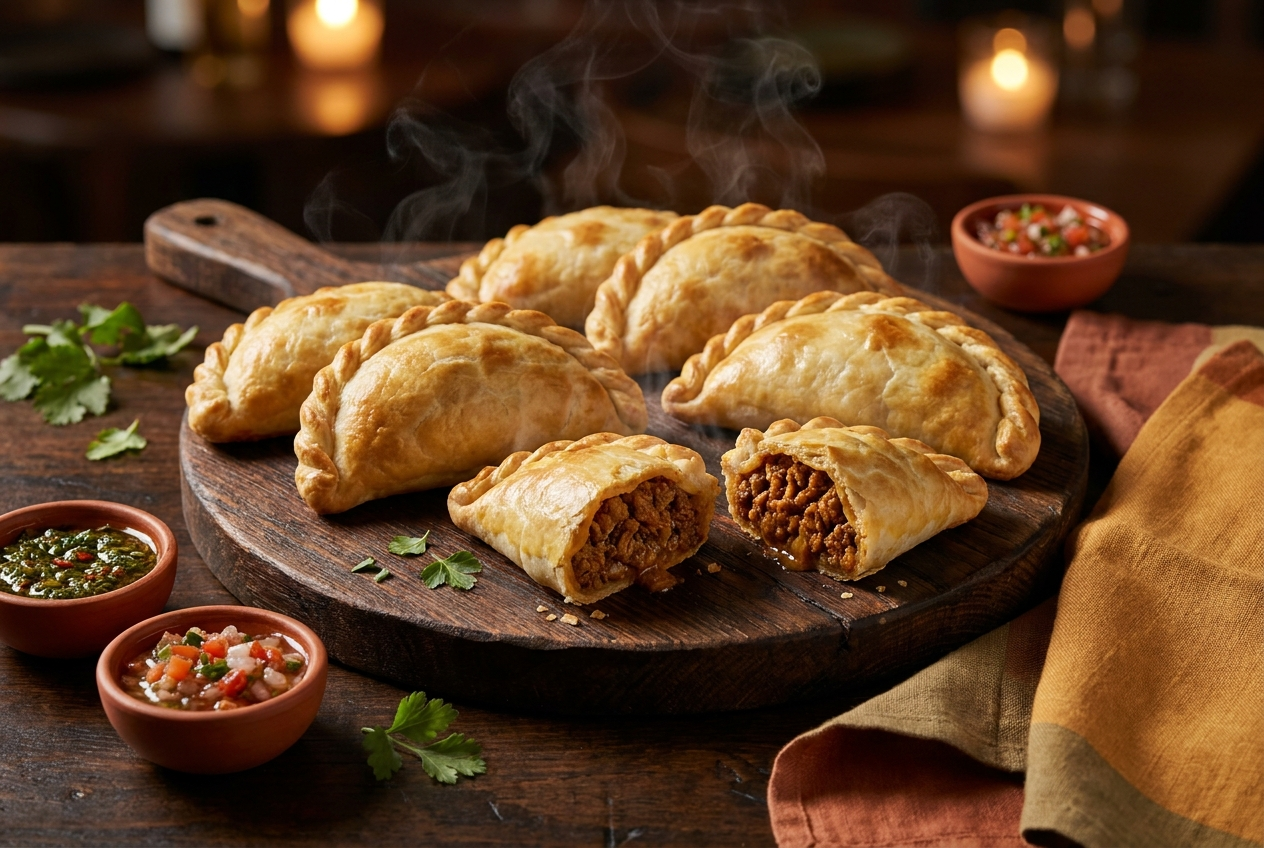 Empanadas argentinas artesanales sin gluten recién horneadas en Los Troncos Alicante