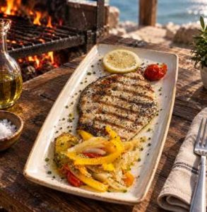 Lubina a la brasa sin gluten en Los Troncos Alicante